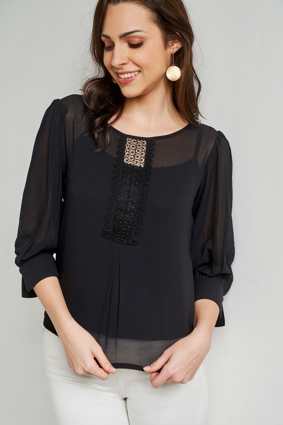 Black Formal Straight Top, Black, image 1